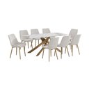 Ver imagem 2 de Conjunto Mesa de Jantar Lara 180cm Cerâmica Base Aço Carbono Bronze com 8 Cadeiras Linho Sala - Cru