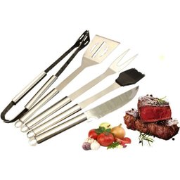 Kit Churrasco 5 Peças em Inox com Estojo Garfo Pegador Faça Pincel Espátula - 4