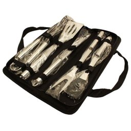 Kit Churrasco 5 Peças em Inox com Estojo Garfo Pegador Faça Pincel Espátula - 2