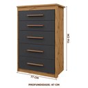 Ver imagem 4 de Cômoda Compacta 5 Gavetas Ipê Nobre Grafite Zaus Shop Jm