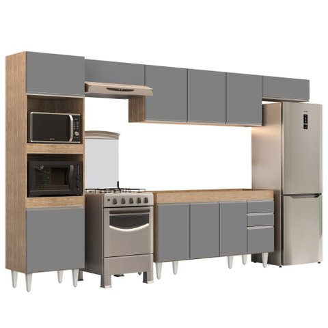 Armário de Cozinha Modulada 5 Peças CP13 Balcão sem Tampo Castanho/Cinza - Lumil Lumil Móveis