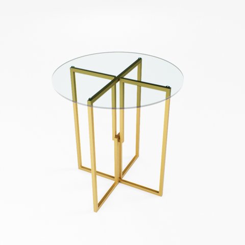 Mesa Redonda Dourada 80cm Tampo Vidro Industrial