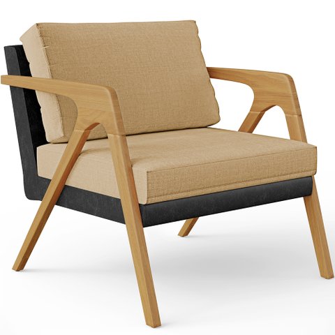 Poltrona Decorativa Para Sala De Estar Pietra L02 Couríssimo Preto Linho Bege Escuro - Lyam Decor