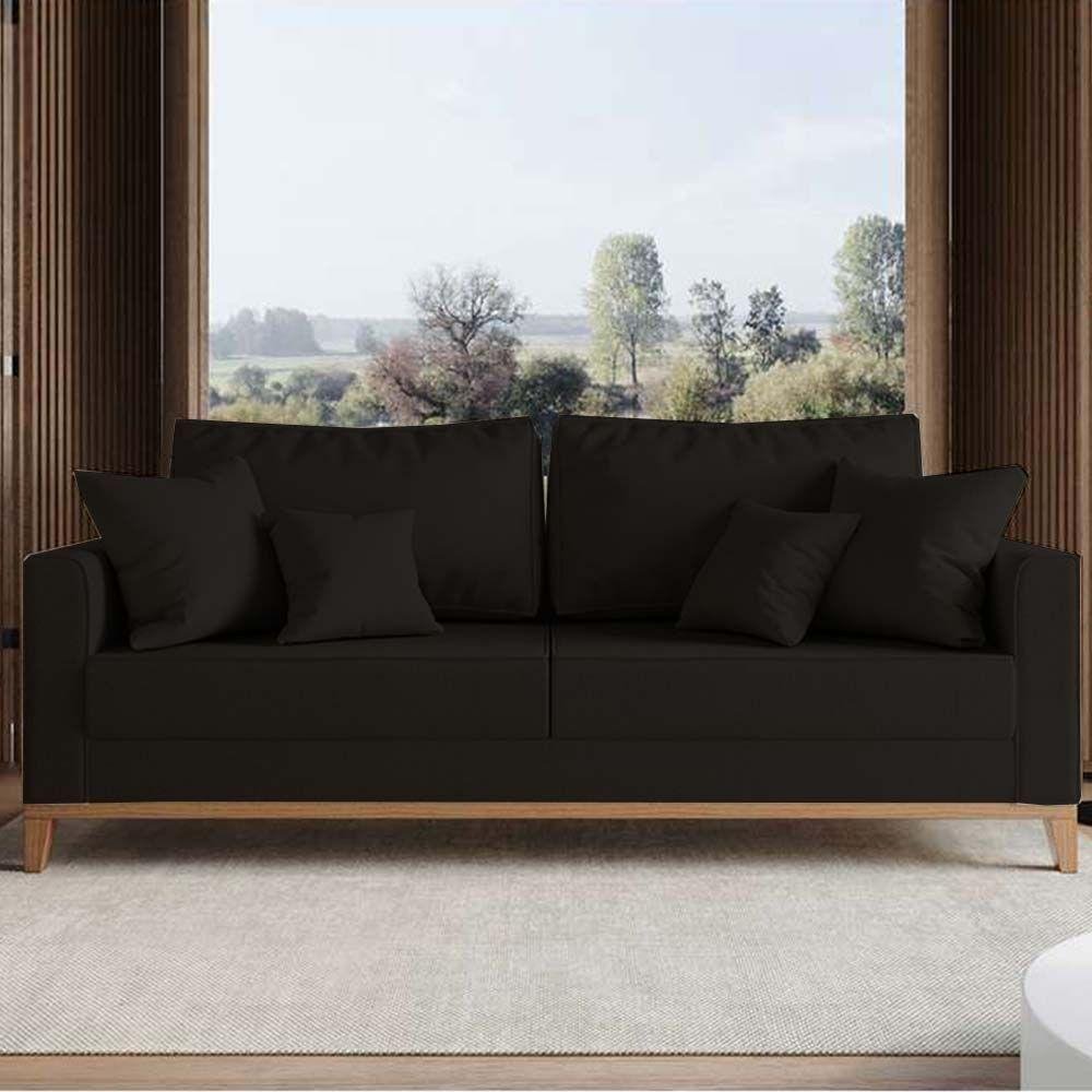 Sofa 2 Lugares Monaco 1,40 M com Almofadas Linho Preto - 1