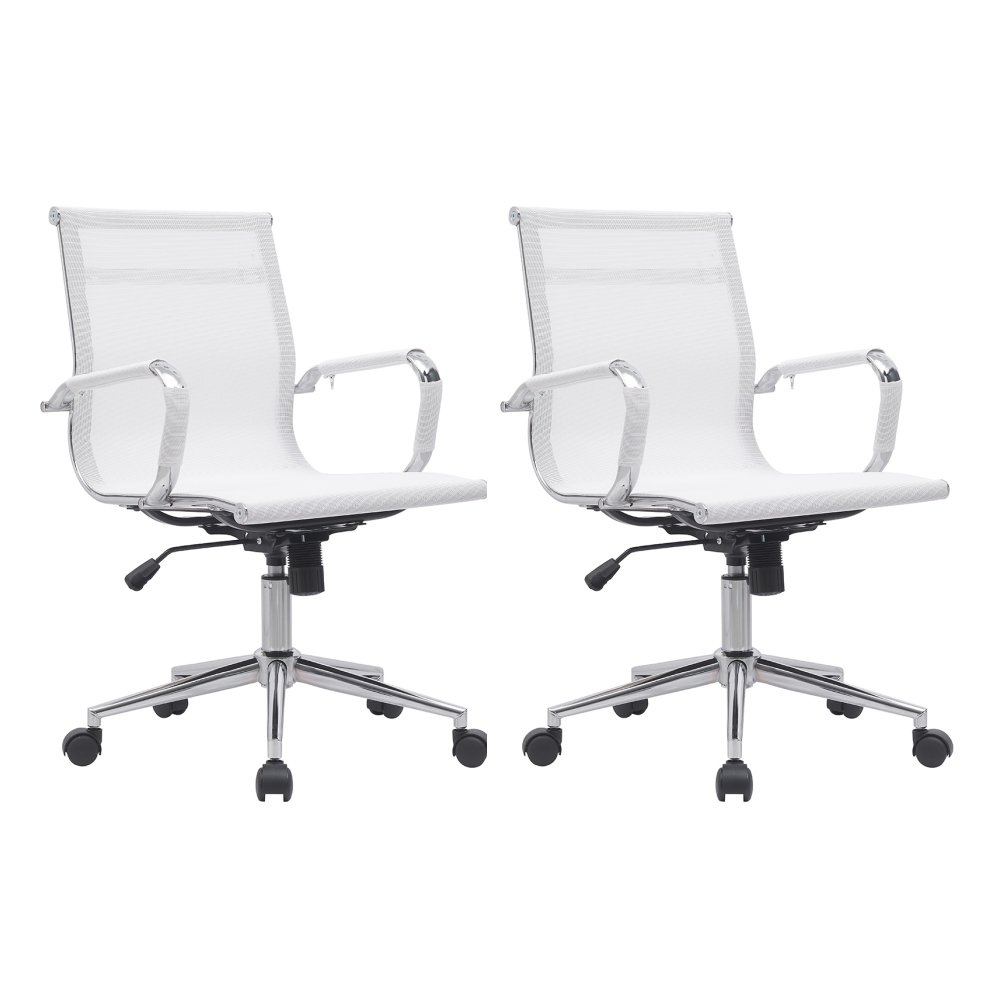 Cadeira Escritório Diretor Eames em Tela - Branca:2 Cadeiras - 1