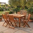 Ver imagem 1 de Conjunto Mesa com 6 Cadeiras Dobráveis de Madeira Maciça para Jardim e Varanda Marrom Ember