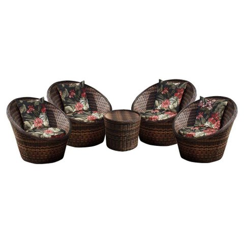 Conjunto de Poltronas Fibra Sintética Buenos Aires - 4 Poltronas + 1 Mesa Centro - Tecido Maui Preto