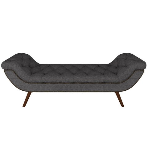 Puff Recamier Decorativo Tamanho Casal com Tachas 140 cm Santorini P05 Linho Cinza Escuro - Lyam Dec