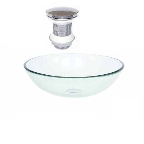 CUBA DE VIDRO REDONDA 42CM INCOLOR + VÁLVULA CLICK