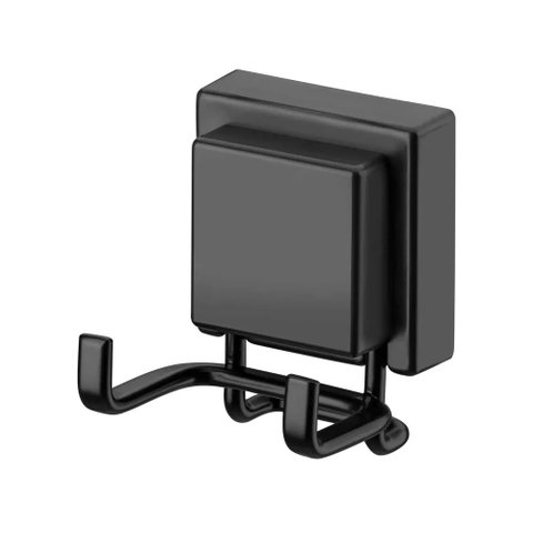 Gancho Duplo Parede Preto Fosco + Fixação Ventosa Multiuso