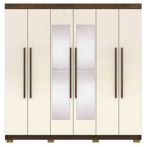 Guarda Roupa Casal 6 Portas 2g Espelho 218 Cm Imbuia Champanhe Vlr