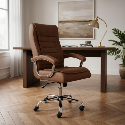 Cadeira Escritório Miami Reclinável Presidente Molas Ensacadas Marrom