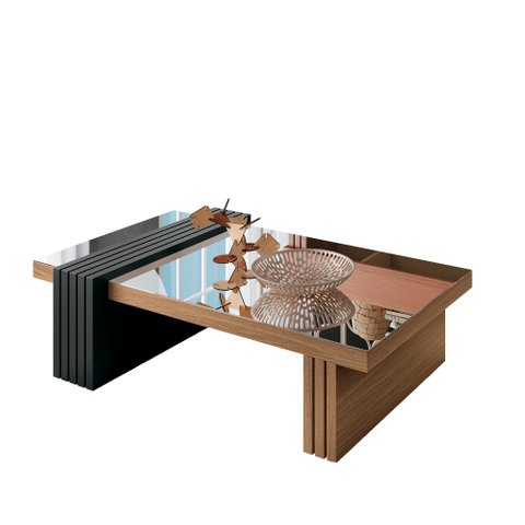 Mesa de Centro Poly com Espelho para Sala de Estar Freijó/ Preto 5094 - Bela Móveis