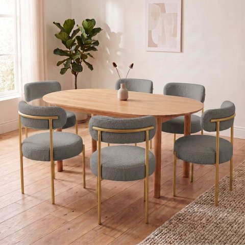 Cadeira Sala de Jantar Margara Kit 6 Aço Dourado Bouclê Ted D03 - D'Rossi