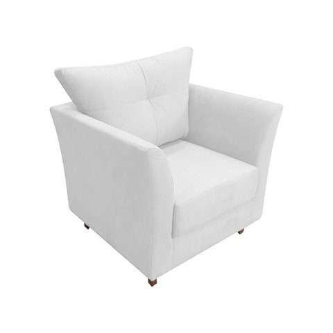 Poltrona Decorativa Isis Couro Branco Pés Madeira Mz Decor