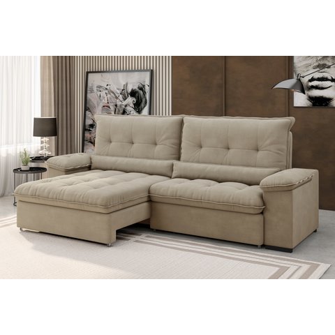 Sofá Arezzo Retrátil/Reclinável 4Lugares Suede Capuccino 2,15m - Xflex
