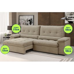 Sofá Arezzo Retrátil/Reclinável 4Lugares Suede Capuccino 2,15m - Xflex - 2