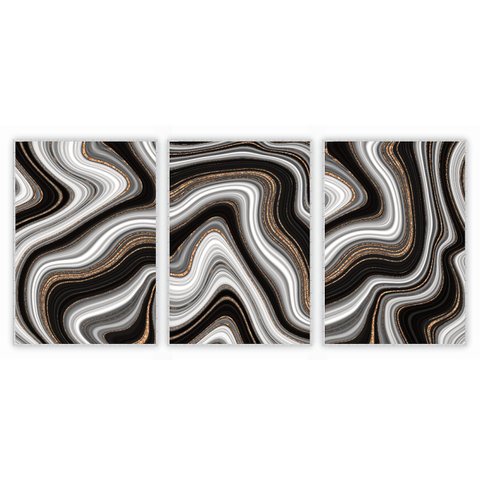 kit com 3 Quadros Decorativos Abstratos com Moldura e Vidro para Sala Quarto Escritório e Clínica 42