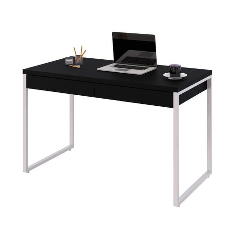 Mesa Office 120x60x75cm C/02 Gavetas Kuadra Preto Ônix - Est.branca