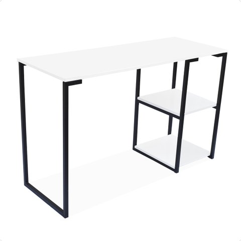 Mesa com Prateleira Industrial Nicola 120 Preto Tampo Branco