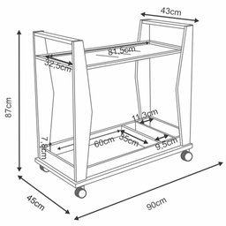 Carrinho Bar para Sala Espelhado 90cm Prince H01 Off White/Carvalho Intense - Mpozenato - 4