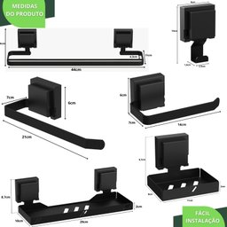 Kit Acessórios de Banheiro Ventosa Preto 6 Peças Duplo F.max - 7