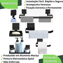 Kit Acessórios de Banheiro Ventosa Preto 6 Peças Duplo F.max - 6