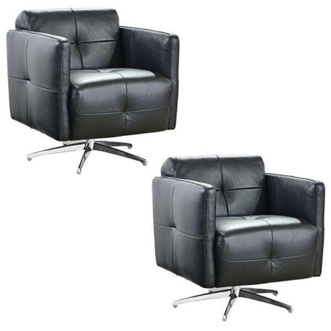 Kit 2 Poltronas Decorativas Astúria Base Giratória Couro Preto - Mempra