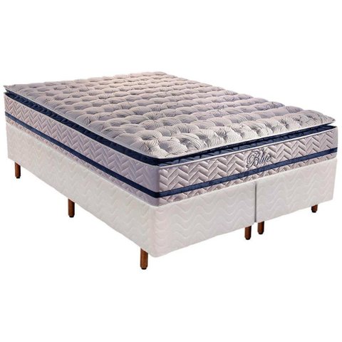 Cama Box Queen: Colchão Molas Paropas MasterPocket Ensacadas Blue + Base CRC Rústico Branco(