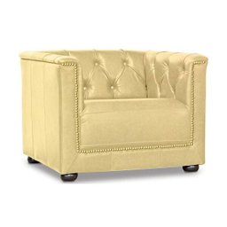 Poltrona Decorativa Liverpool Pés de Madeira Couro Bege - Mempra - 1 Poltrona Decorativa Liverpool Pés de Madeira Couro Bege - Mempra - 1