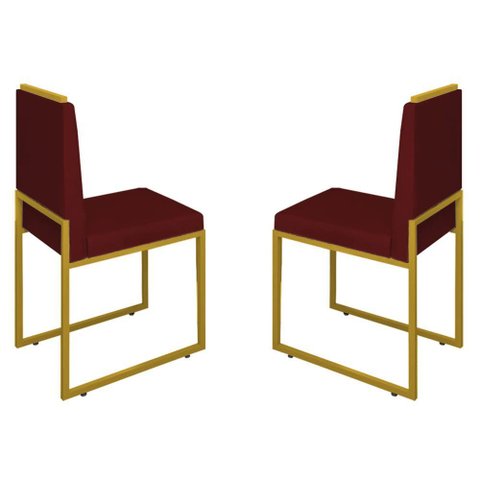 Conjunto Duas Cadeiras Sala Jantar Barcelona Base Dourado:bordo