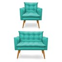 Ver imagem 1 de Kit Poltrona e Namoradeira 2 Lugares Olivia Suede Pés Palito Castanho - Pallazio - Azul Turquesa