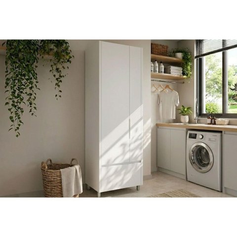 Armário Lavanderia Multiuso Rainha MDF 70cm Branca Nesher
