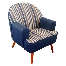Poltrona Decorativa Agata Pés Palito Listrada Azul - Konfort - 1