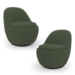 Kit 02 Poltronas Orgânicas Living Memphis Base Giratória Bouclê Verde Musgo - Desk Design - 1
