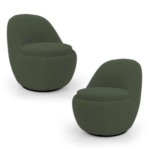 Kit 02 Poltronas Orgânicas Living Memphis Base Giratória Bouclê Verde Musgo - Desk Design