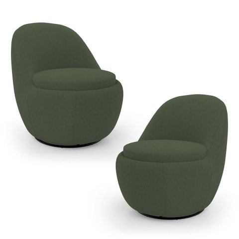 Kit 02 Poltronas Orgânicas Living Memphis Base Giratória Bouclê Verde Musgo - Desk Design