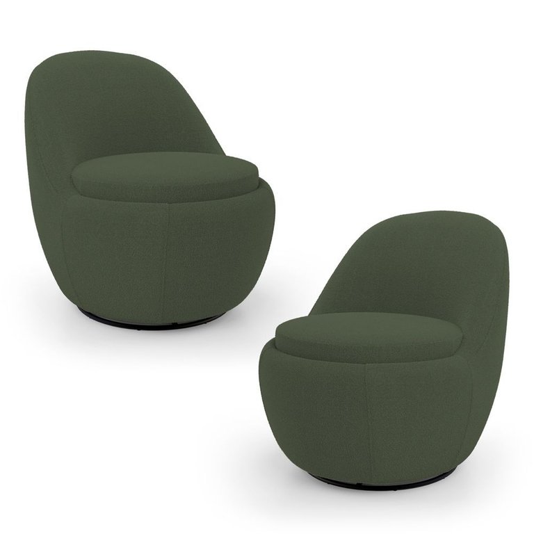 Kit 02 Poltronas Orgânicas Living Memphis Base Giratória Bouclê Verde Musgo - Desk Design