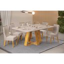 Ver imagem 1 de Conjunto: Mesa de Cozinha Celeste C/ Tampo Madeirado C/ Vidro Curvo 160x90cm e 6 Cadeiras Jade Cedro