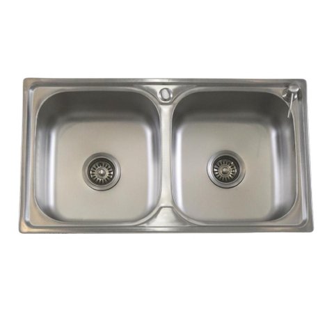Pia Cuba Dupla 78x43 de Aço Inox 201 com Escorredor Dosador e Válvulas para Cozinha Moderna