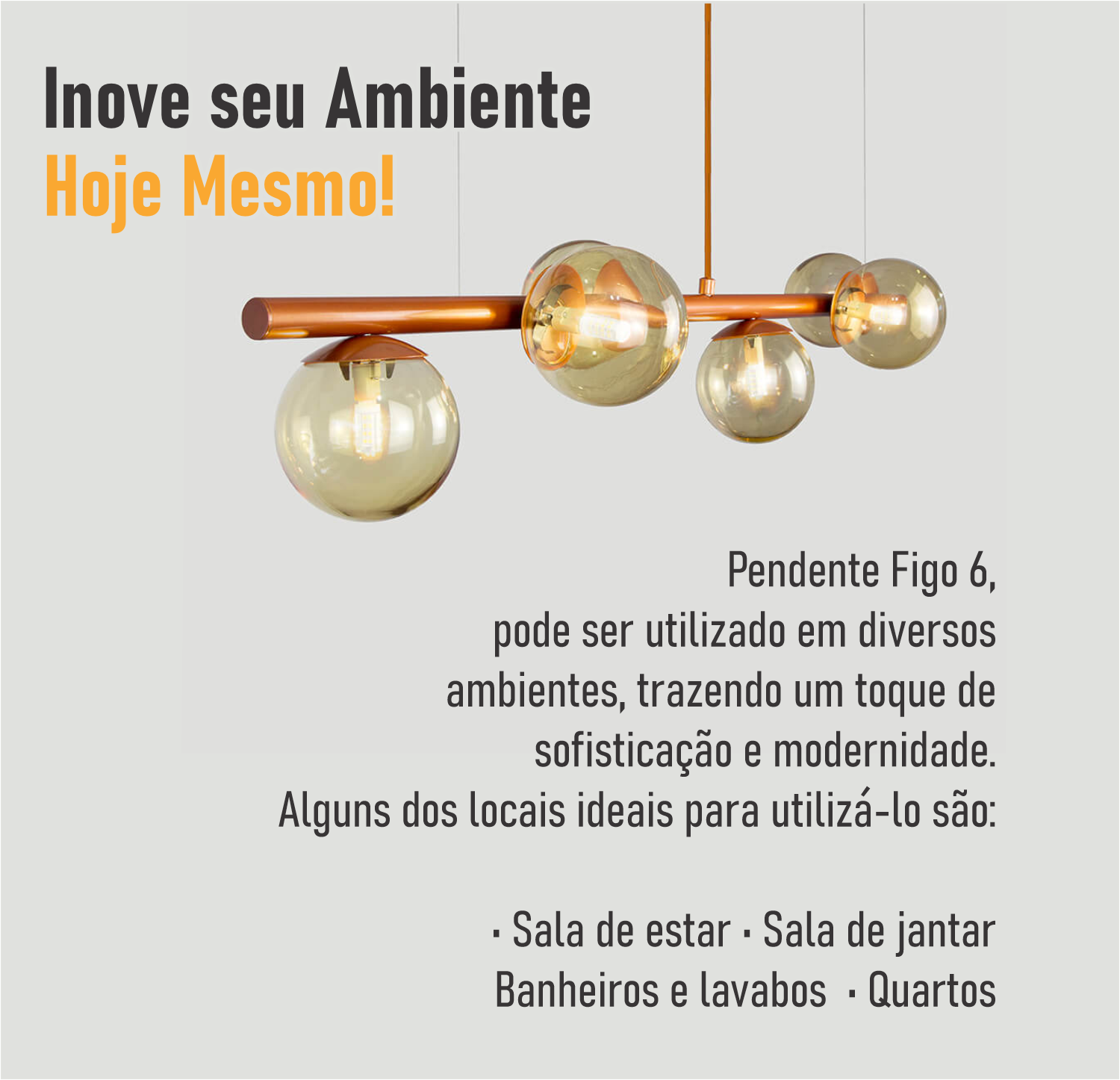 Lustre Pendente Figo Bronze - 6 Globo Esfera de Vidro Âmbar - 4