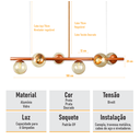 Ver imagem 2 de Lustre Pendente Figo Bronze - 6 Globo Esfera de Vidro Âmbar