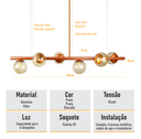 Ver imagem 2 de Lustre Pendente Figo Bronze - 6 Globo Esfera de Vidro Âmbar
