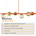 Ver imagem 3 de Lustre Pendente Figo Bronze - 6 Globo Esfera de Vidro Âmbar