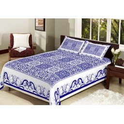 Colcha/Cobre-Leito Casal Arabesco Azul com 3 peças tecido Algodão e Poliester - CobreLeito Mirela - 1