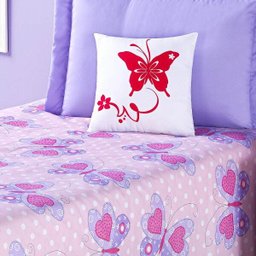 Cobre Leito Borboleta Solteiro Lilás e Rosa com 3 peças Algodão e Poliester - 2