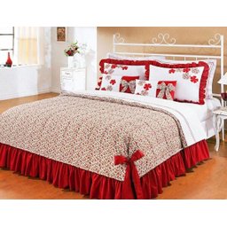 Colcha de Cama Super King Doce Lar Vermelho em Algodão 150 fios com 07 peças - Colcha Doce Lar - 1