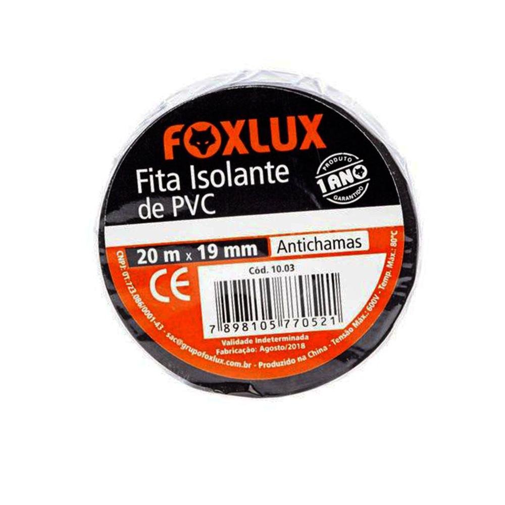 Fita Isolante Antichamas Preta 19mm x 20M - Foxlux - 2