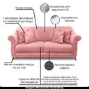 Ver imagem 3 de Sofá Decorativo 180cm 2 Lugares com 4 Almofadas Armstrong Veludo Rosa - Gran Belo