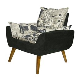 Kit 2 Poltronas Decorativas Opala Jornal Preto - Kasa Sofá - 2 Kit 2 Poltronas Decorativas Opala Jornal Preto - Kasa Sofá - 2